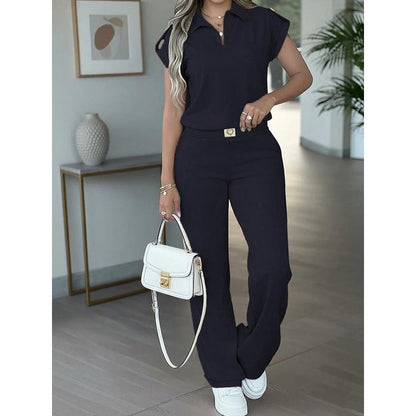 👗 LIMITED-TIME 50% OFF! 💥 Women's Casual Top & Pants 2-Piece Set – Chic, Wide-Leg, Gold Accents ✨