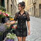 📢📢50% OFF !! & Free Shipping⏰Women's Fashion Sheer Lace Denim Mini Dress