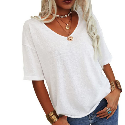 👚 Flattering V-Neck Short Sleeve Tee Relaxed Loose Fit Premium Cotton Fabric 🌸 Breathable Soft All-Day Comfort Timeless Wardrobe Staple 50% OFF Today