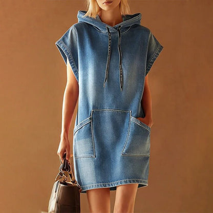 🏆LAST DAY SALE 50% OFF🔥Women's Casual Sleeveless Denim Hoodie Dress