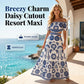 🏆LAST DAY SALE 50% OFF🔥Women’s Off-the-Shoulder Waist Cutout Daisy Printed Resort Dress