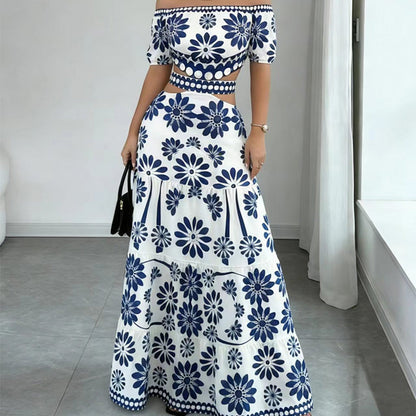 🏆LAST DAY SALE 50% OFF🔥Women’s Off-the-Shoulder Waist Cutout Daisy Printed Resort Dress