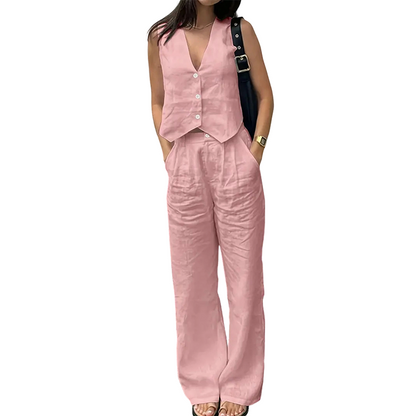 Women's Sleeveless Vest & Wide-Leg Pants Set