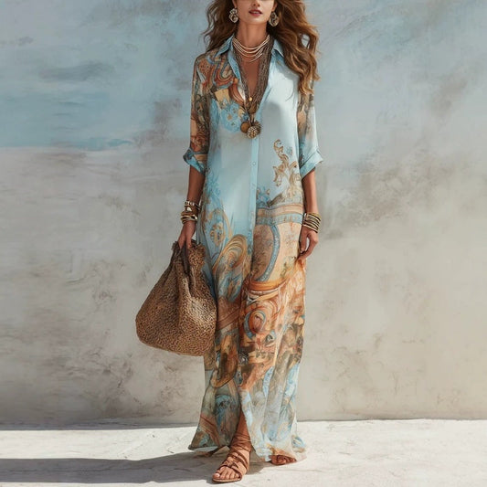 🏆LAST DAY SALE 50% OFF🔥Women's Elegant Retro Print Maxi Dress