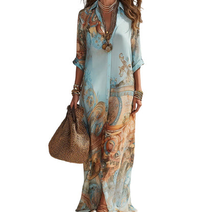 🏆LAST DAY SALE 50% OFF🔥Women's Elegant Retro Print Maxi Dress
