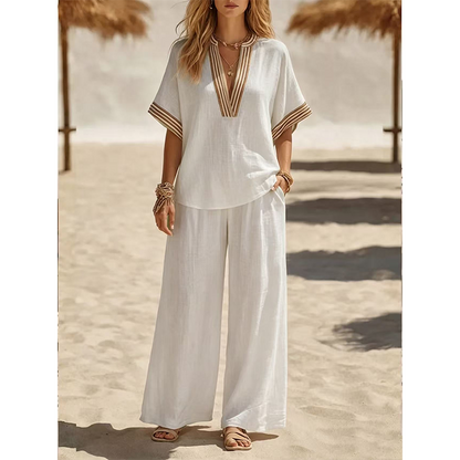 🏆LAST DAY SALE 50% OFF🔥Women’s V-Neck Top and Wide Leg Pants Set