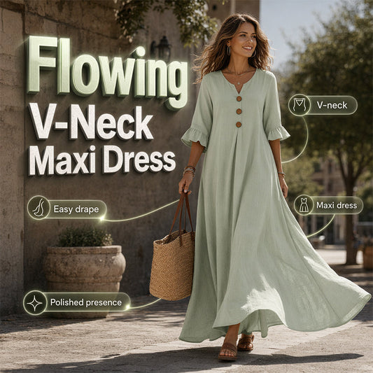 🎁2026 New Arrivals 50% OFF💥Women's V-Neck Loose Maxi Dress – Flowing Silhouette, Soft Drape, Day to Dinner 🌙