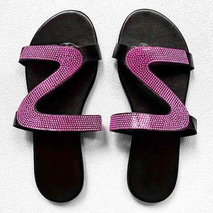 Women's Rhinestone Flat Slide Sandals