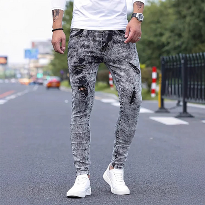 Men's Slim Fit Ripped Jeans Stretch Distressed Denim Pants