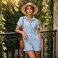 Women's Short Sleeve Button Up Romper with Pockets
