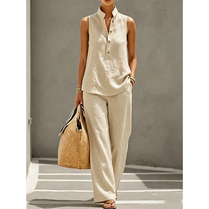 🎉 LIMITED TIME 50% OFF! 💕Women's Minimalist Sleeveless Top & Wide-Leg Pants Set
