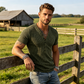 Men's Spring Textured Dual-Color Striped Deep V-Neck Short Sleeve Sports Top, Casual Sportswear Gym Tee, Athletic Workout Shirt, Athletic Fitness Top