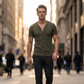 Men's Spring Textured Dual-Color Striped Deep V-Neck Short Sleeve Sports Top, Casual Sportswear Gym Tee, Athletic Workout Shirt, Athletic Fitness Top