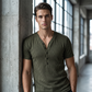 Men's Spring Textured Dual-Color Striped Deep V-Neck Short Sleeve Sports Top, Casual Sportswear Gym Tee, Athletic Workout Shirt, Athletic Fitness Top
