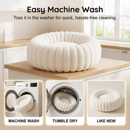 🐾Cloud-Like Ultra Soft Plush Round Calming Pet Bed, Raised Rim Donut Cat Dog Bed, Joint Relief Warm Cozy Washable Pet Sleeping Cushion