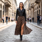 Women's Leopard Print High Split Maxi Skirt