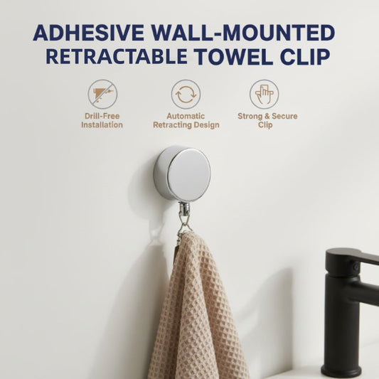 Adhesive Wall-Mounted Retractable Towel Clip