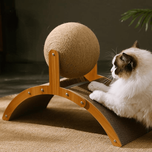 ⏳🔥LIMITED-TIME 50% OFF! ⏰Sisal Cat Scratcher Ball with Cardboard Pad, 2‑in‑1 Cat Scratching Toy, Durable Wooden Frame Cat Scratcher for Indoor Cats, Protect Home Furniture from Cat Claw Damage