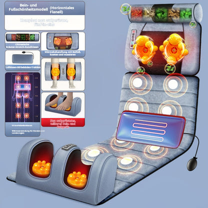 Electric Massage Mattress — Multifunctional Full Body Massager with Heat Function, Neck & Lumbar Support Pillow, Heated Airbags for Back and Waist