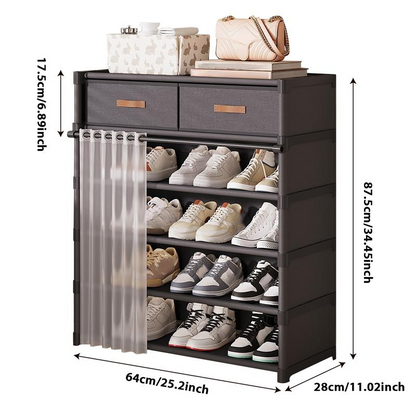 ⏳50% OFF! ⏰Multi-Layer Shoe Rack – 360° Dustproof Protection, Removable Shelves & Dual Top Drawers – Compact Space-Saving Shoe Organizer 👟✨