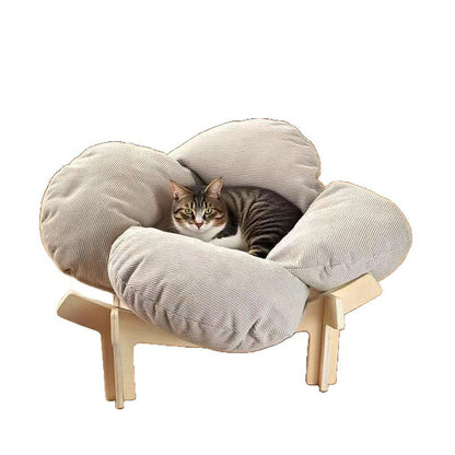 Elevated Petal Shaped Wooden Pet Bed with Cushion