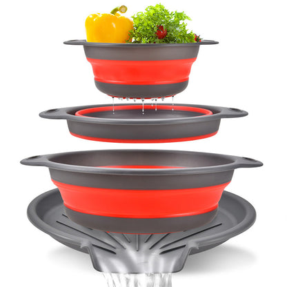 ⏳LAST DAY SALE 60% OFF !! 🥗 3-Piece Collapsible Colander Set with Draining Base – Space-Saving Kitchen Strainers for Fruits, Pasta & Vegetables