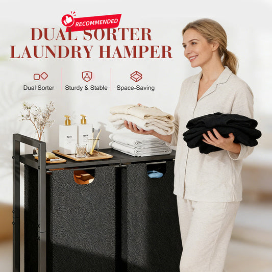 Dual Sorter Laundry Hamper with Storage Shelf