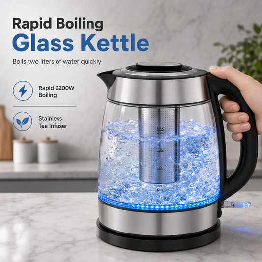 📢📢50% OFF !! ⏰2L Large Capacity Glass Electric Kettle with Automatic Shut Off and Overheat Protection