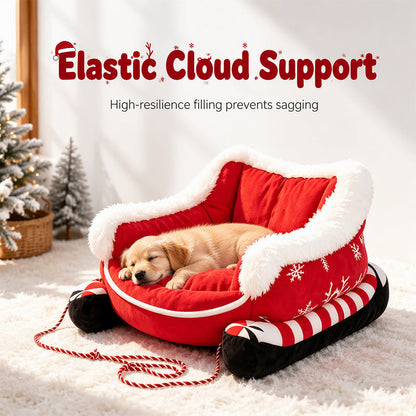 📢📢50% OFF !! ⏰Christmas Sleigh Pet Bed with Removable Cushion