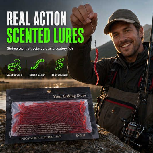 📢📢50% OFF !! ⏰Simulation Earthworm Soft Fishing Lures Shrimp Scented Artificial Worm Baits for Freshwater and Saltwater Pack of 50 or 100