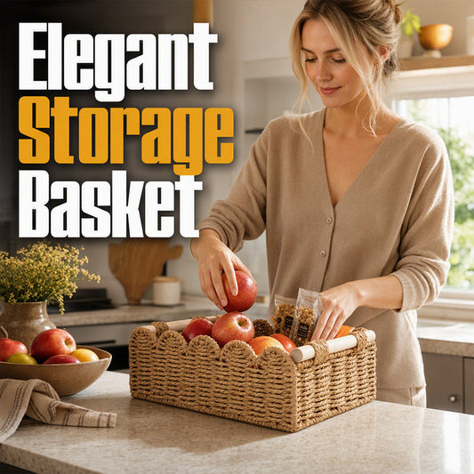 Woven Storage Basket with Wooden Handles