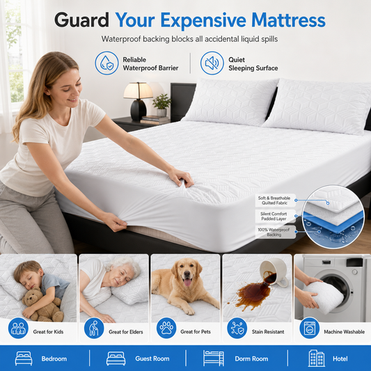 📢📢50% OFF !! ⏰Waterproof Fitted Sheet – Solid Color Machine Washable Mattress Protector Cover, Soft Breathable Bed Cover for Bedroom, Guest Room & Dorm ✨
