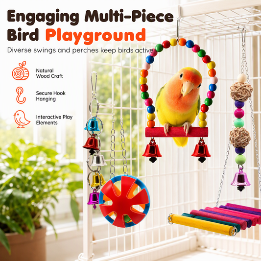 Parrot Toy Set with Swing Perch and Chewing Toys for Bird Cage Decoration and Boredom Relief