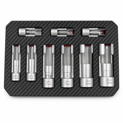 🔥50% OFF🔧9-Piece Flare Nut Socket Set – Slotted Oxygen Sensor & Diesel Injector Line Sockets, The Workshop Kit That Makes Awkward Auto Repairs Easier 🛠️