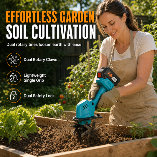 ⏰Cordless Handheld Mini Tiller Cultivator 21V Lithium Battery Powered Portable Garden Soil Loosener and Weeder for Home Yard