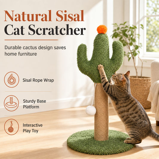 Sisal Cactus Cat Tree with Scratching Posts Condo and Jumping Platform Toy for Cats