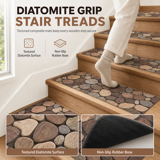 ⏳Limited-time 50% off⏰Careluxpro Cobblestone Pattern Diatomite Stair Tread Mat Water Absorbent Non Slip Trimmable Step Rug Easy to Clean🛡️🛝