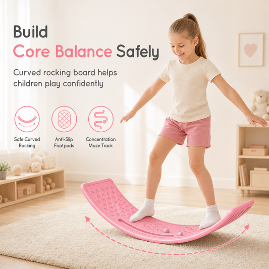 Kids Indoor Balance Board Curved Seesaw Wobble Board for Sensory Integration and Physical Training