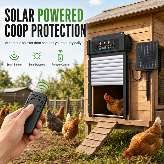 ⏳🔥LIMITED-TIME 50% OFF! Careluxpro Solar Powered Automatic Chicken Coop Door with Remote Control and Anti Pinch Protection Outdoor Roll Up Poultry Door
