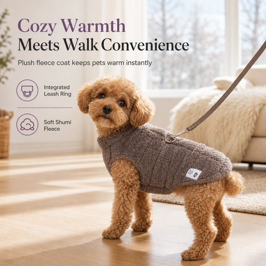🔥 50% OFF 🐕 Soft Fleece Pet Cotton Coat with Leash D-Ring – Warm Autumn & Winter Jacket for Small Dogs & Cats ❄️✨