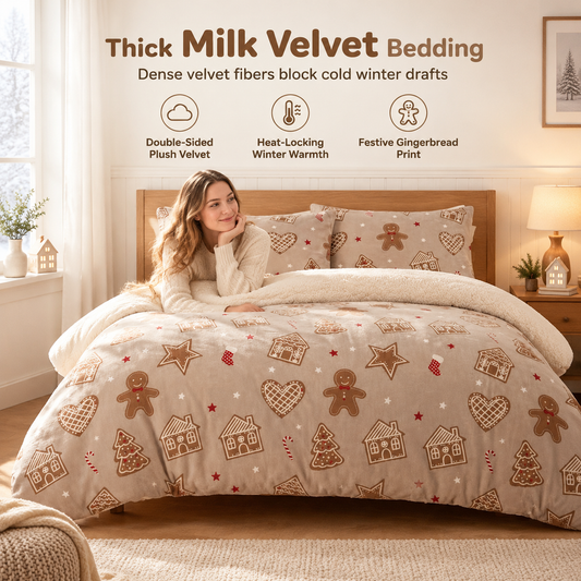 Printed Thick Warm 3-Piece Bedding Set for Autumn and Winter