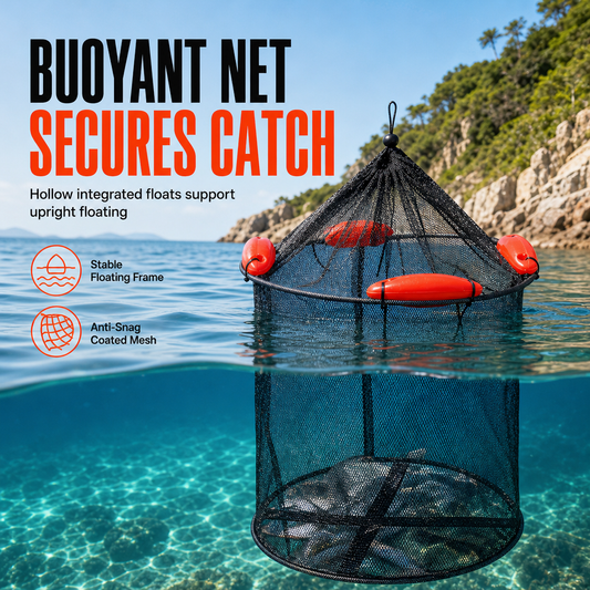 🎣 50% OFF! 🐟 Floating Collapsible Keep Net – Anti-snag & coated for sea fishing ✨