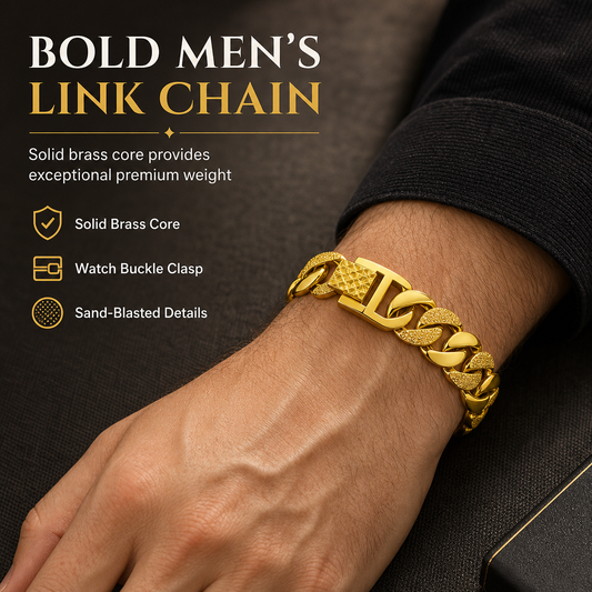 🔥50% OFF!!📢⌚ Men's Vietnamese Sand-Gold Style Bracelet – Matte Sandblasted Finish & Watch Clasp💎