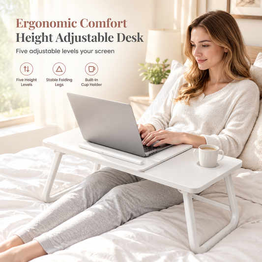Adjustable Laptop Bed Table with Cup Holder 5 Height Levels Folding Portable Lap Desk for Dorm and Bedroom Study