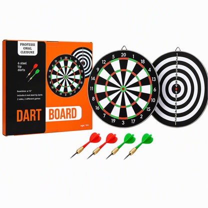 Double-Sided Dart Board with Steel Tip Darts