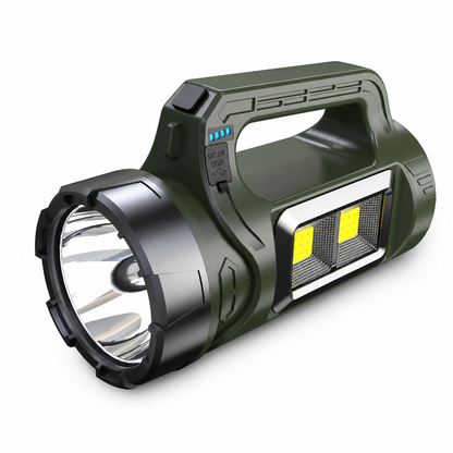 Super Bright Solar Handheld Searchlight Rechargeable Waterproof Portable Flashlight with 2400mAh Battery for Outdoor Camping and Home Use