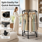 Movable 360 Degree Rotating Hexagonal Clothes Drying Rack Floor Standing Garment Hanger with Wheels for Balcony and Indoor Use