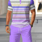 🔥Men's Short Sleeve Casual Set, Summer Beach Fashion Sport Wear, Plaid Pattern, Slim-Fitting, Above the Knee